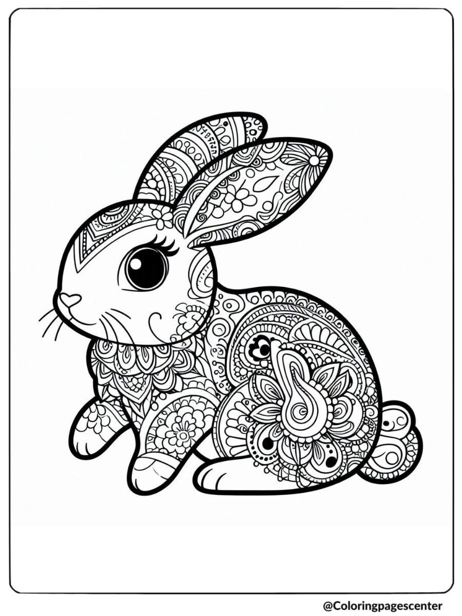 Rabbit with mandala designs coloring page for adults