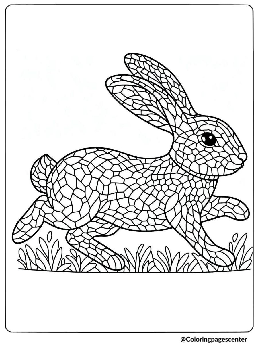 Running rabbit mosaic coloring page for adults