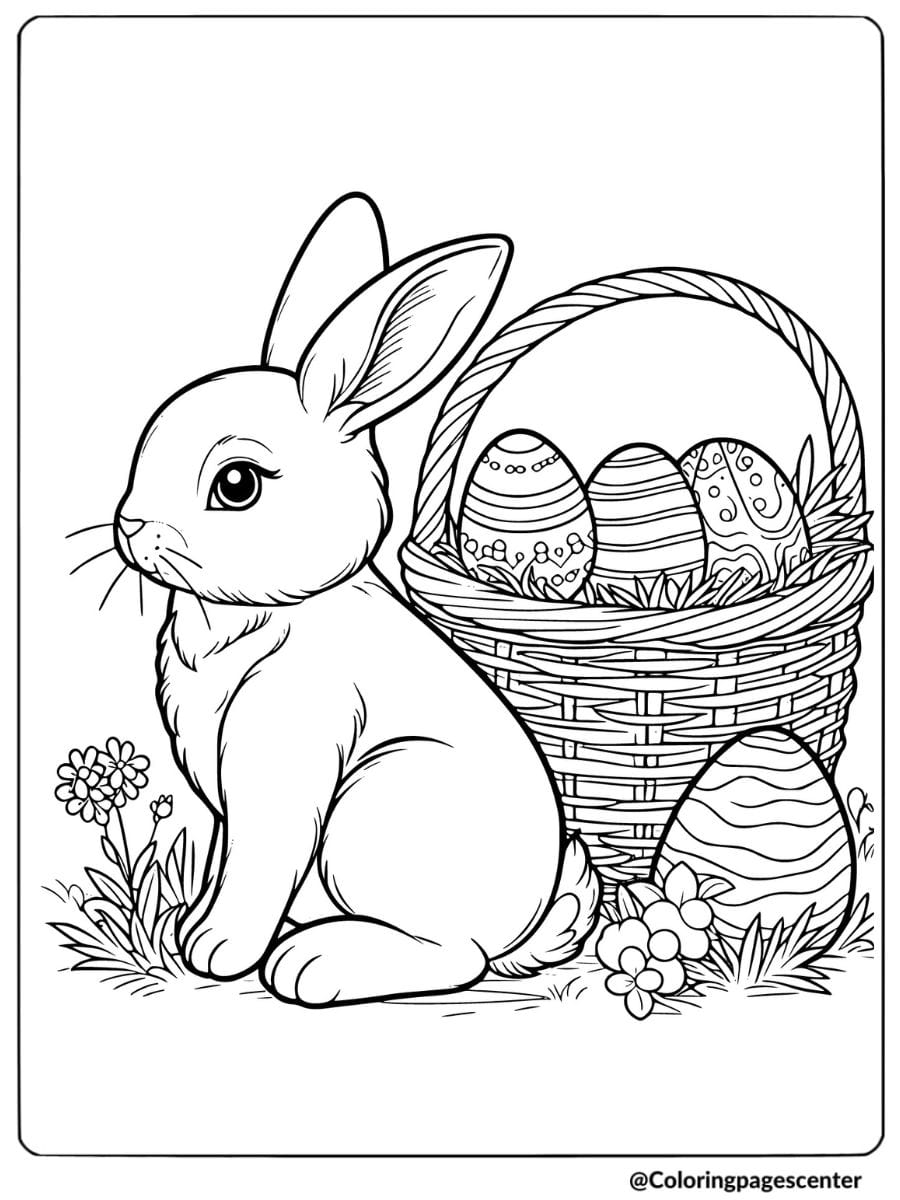 Rabbit holding Easter eggs coloring page