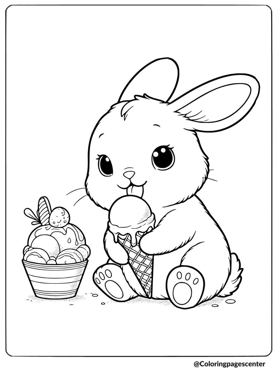 Rabbit eating ice cream coloring page