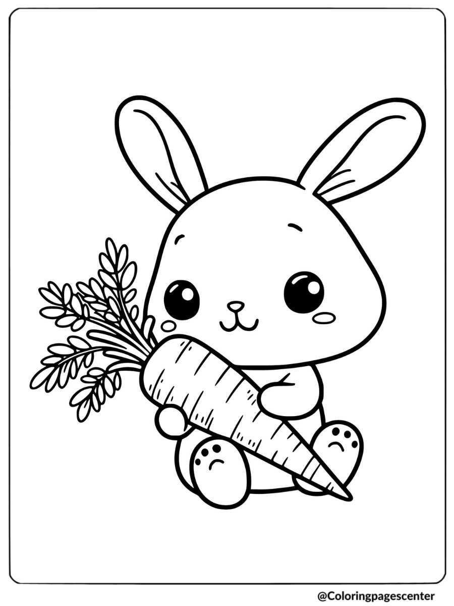 Adorable bunny with carrot in hands coloring page