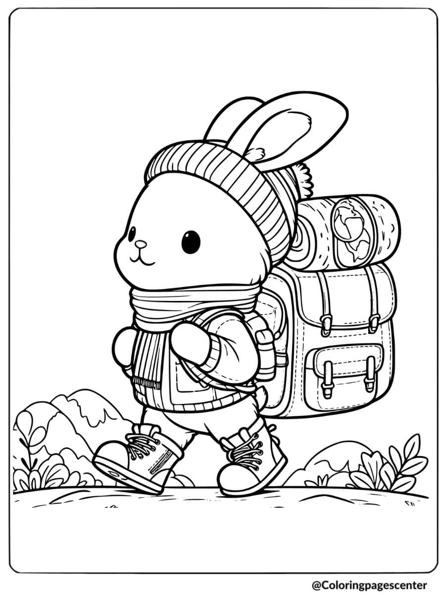 Rabbit going on a hike coloring page