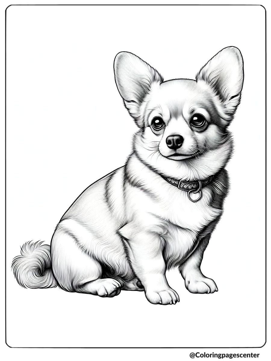 Realistic dog coloring page of an adorable Chihuahua sitting