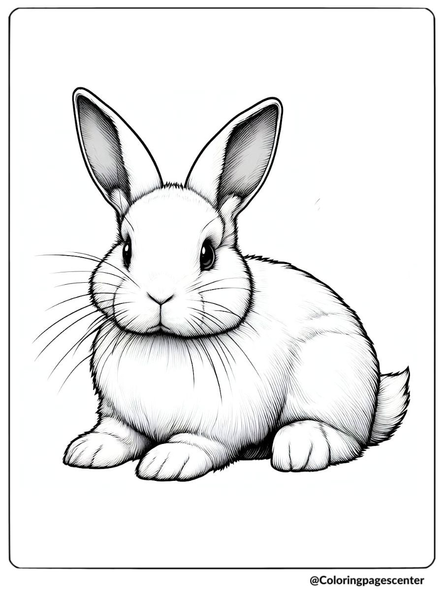 Realistic rabbit sitting for coloring page