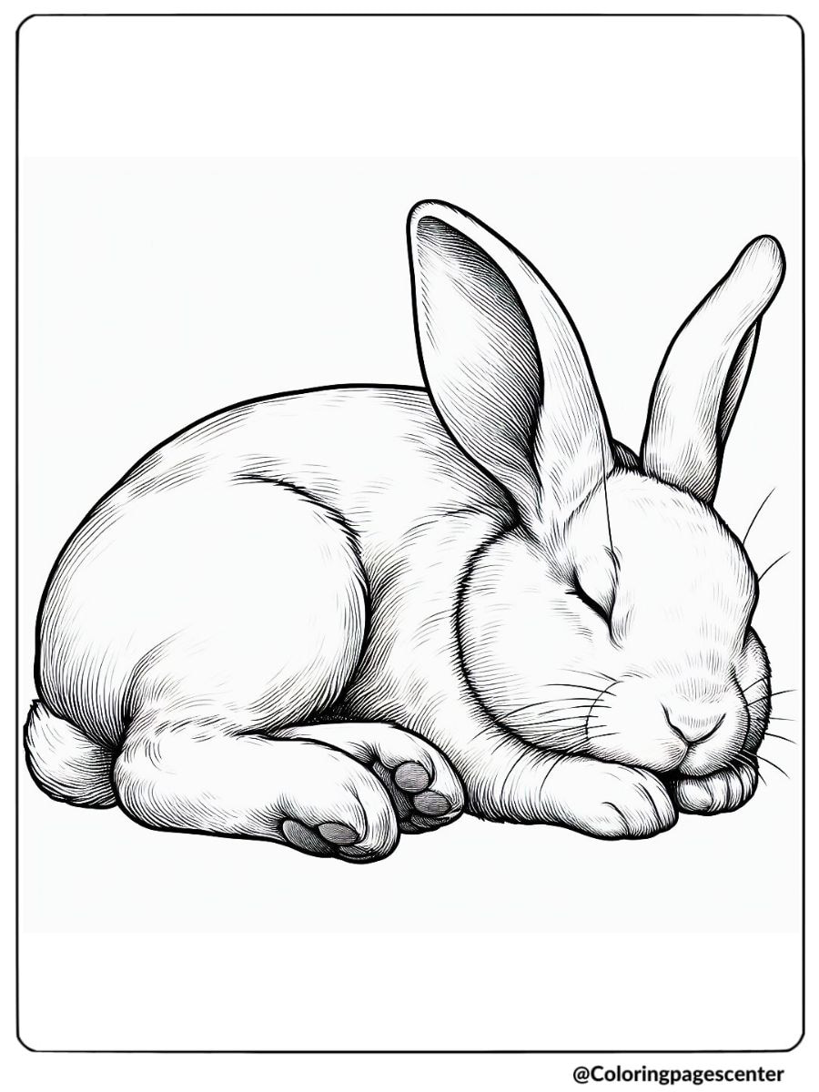 Realistic rabbit sleeping illustration coloring page