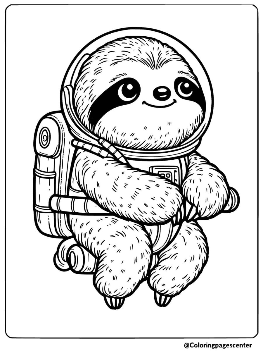 Sloth in an astronaut suit coloring page