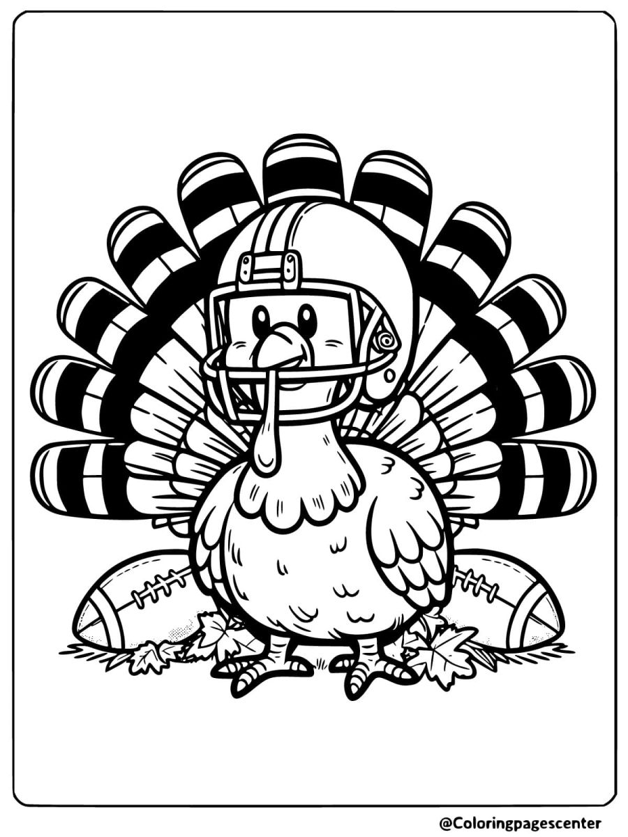 Football Thanksgiving turkey with helmet coloring page