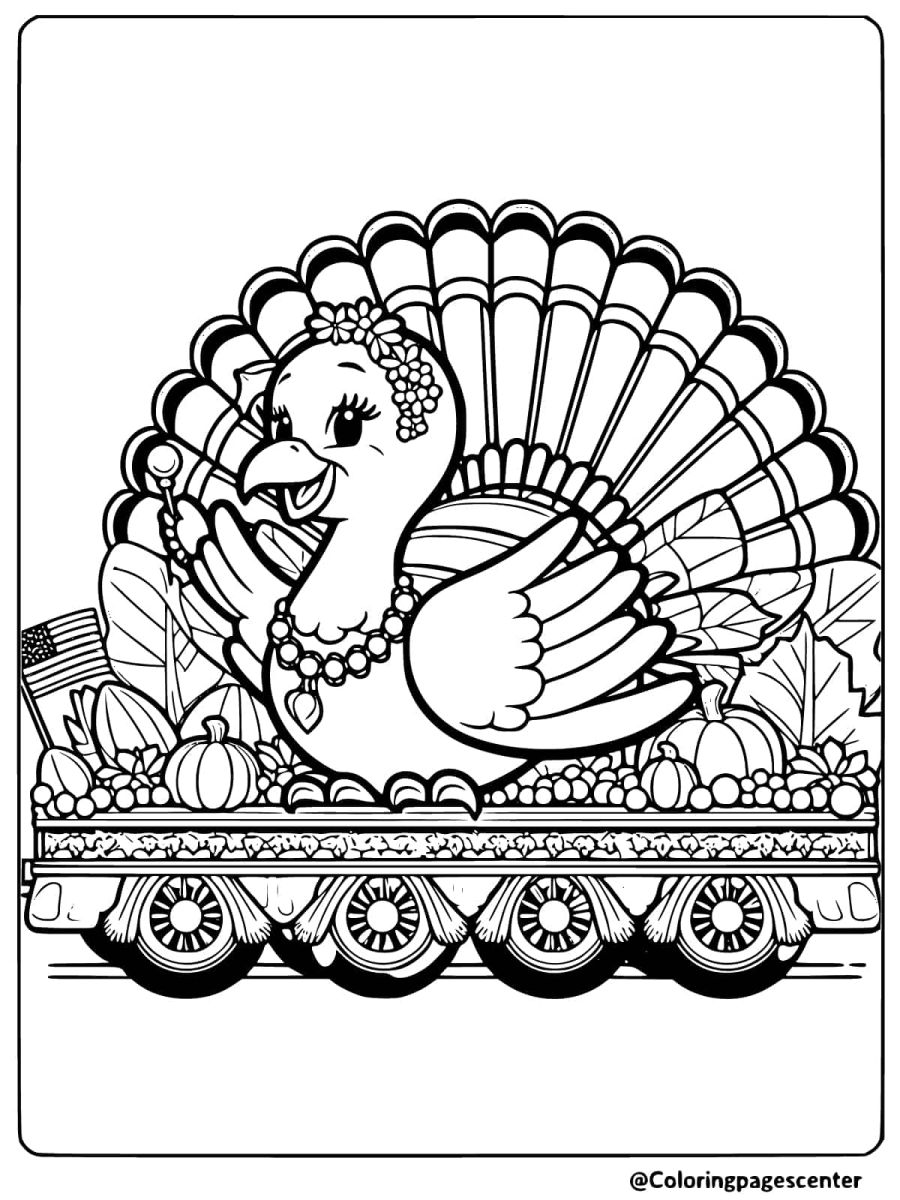 Thanksgiving turkey on parade float coloring page