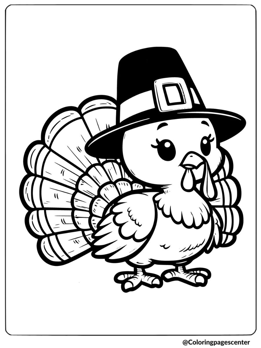 Turkey wearing a pilgrim hat coloring page