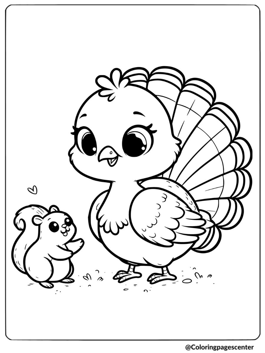 Turkey and squirrel together coloring page