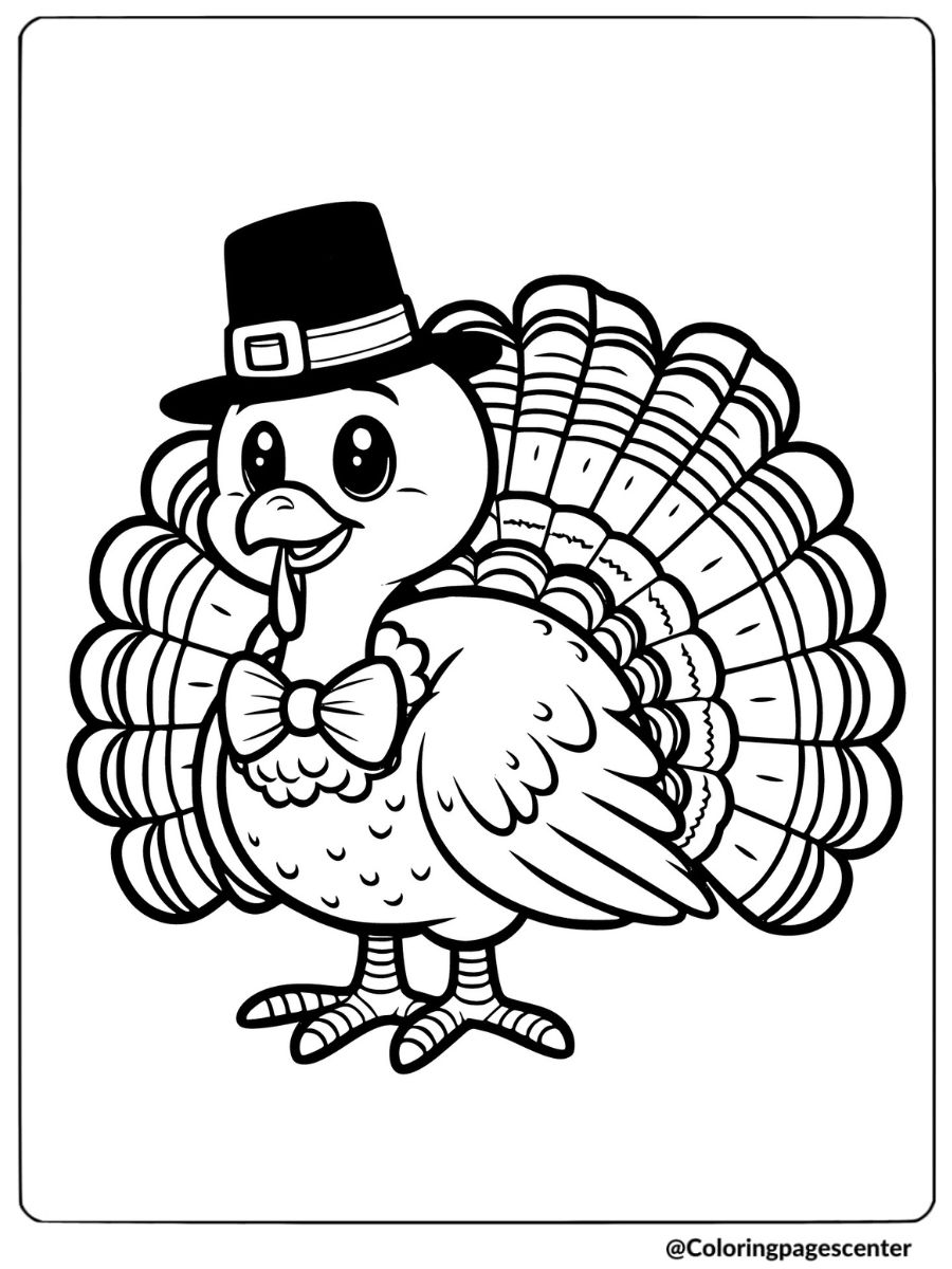 Turkey with pilgrim hat coloring page