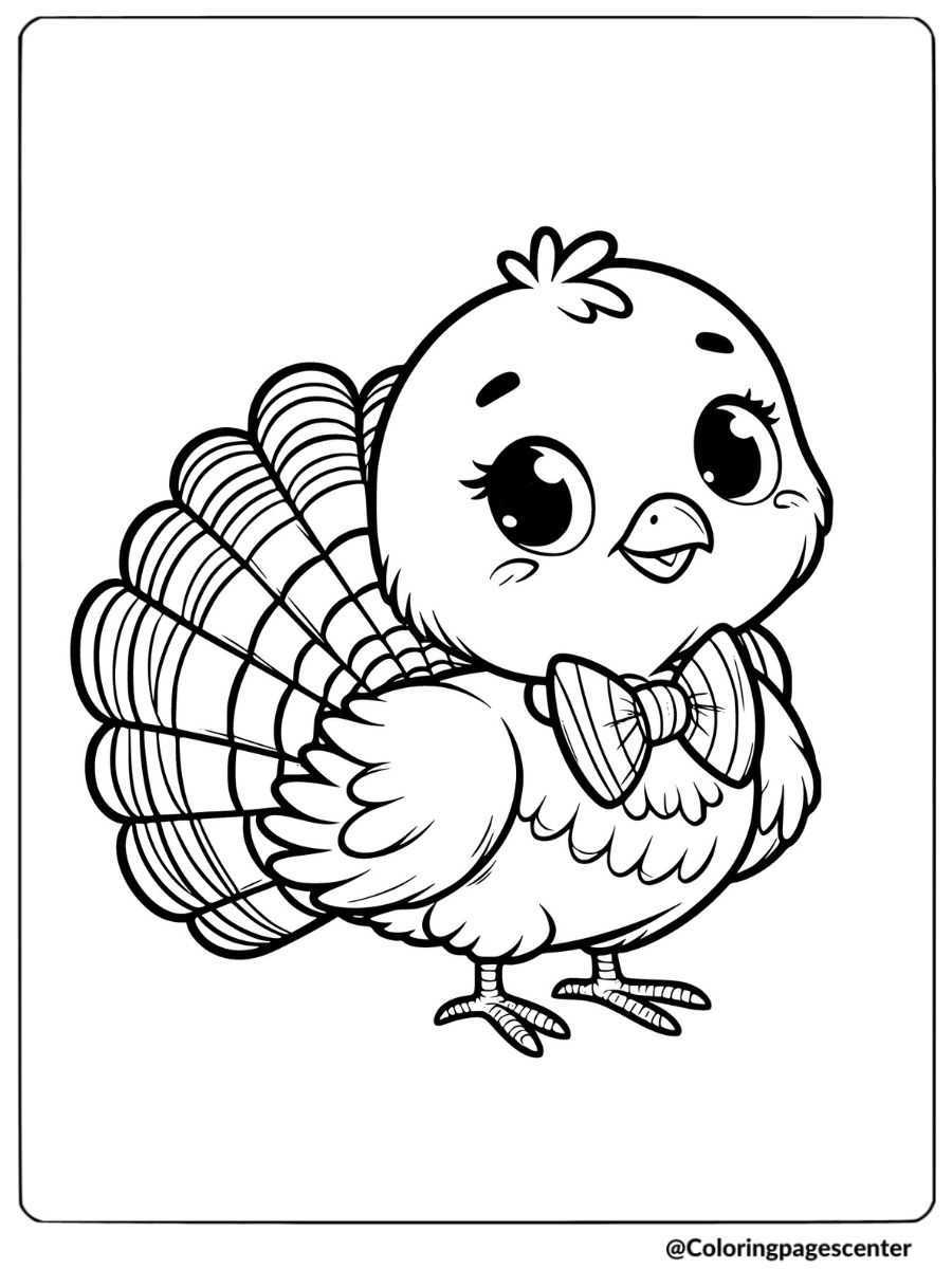 Turkey wearing a bow tie coloring page