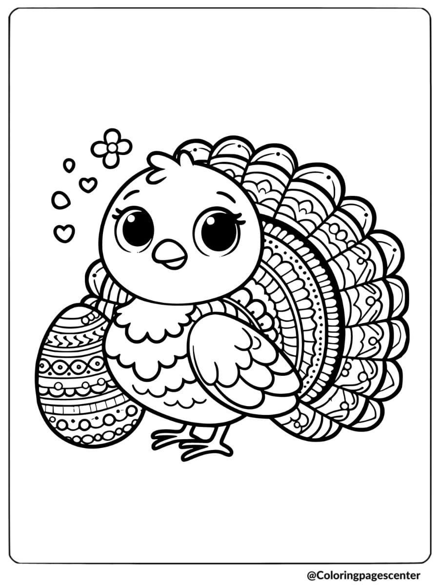 Turkey holding a decorated egg coloring page