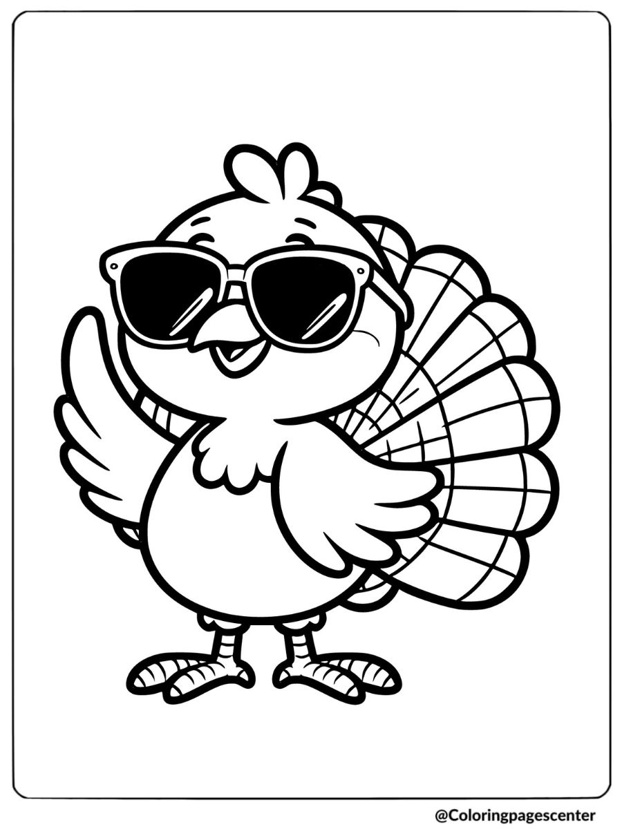 Cool turkey wearing sunglasses coloring page