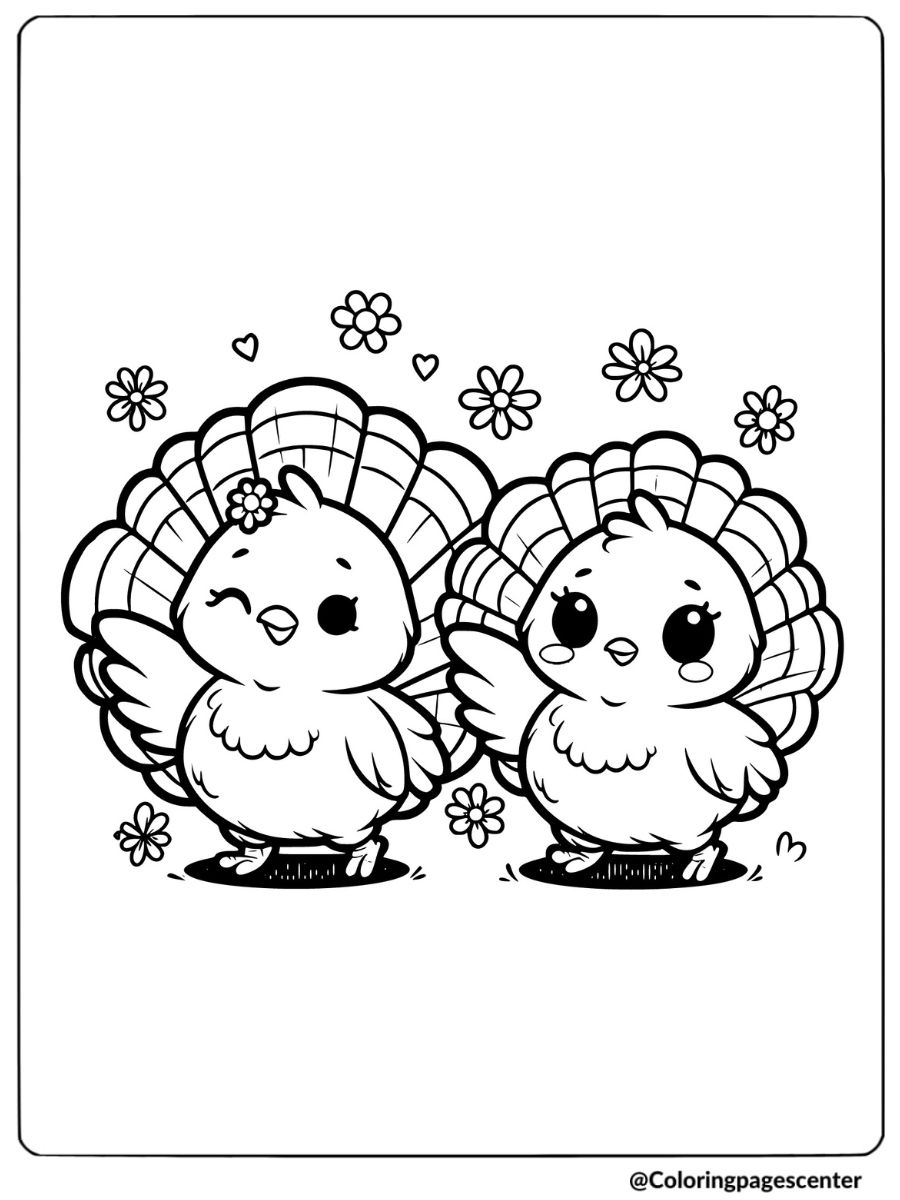 Baby turkeys standing together coloring page