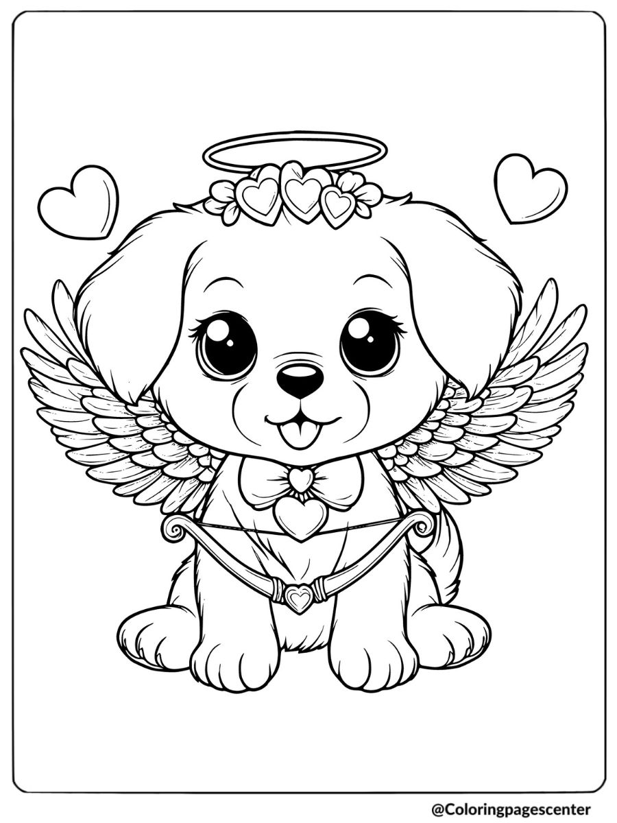 Valentine Puppy with angel wings coloring page