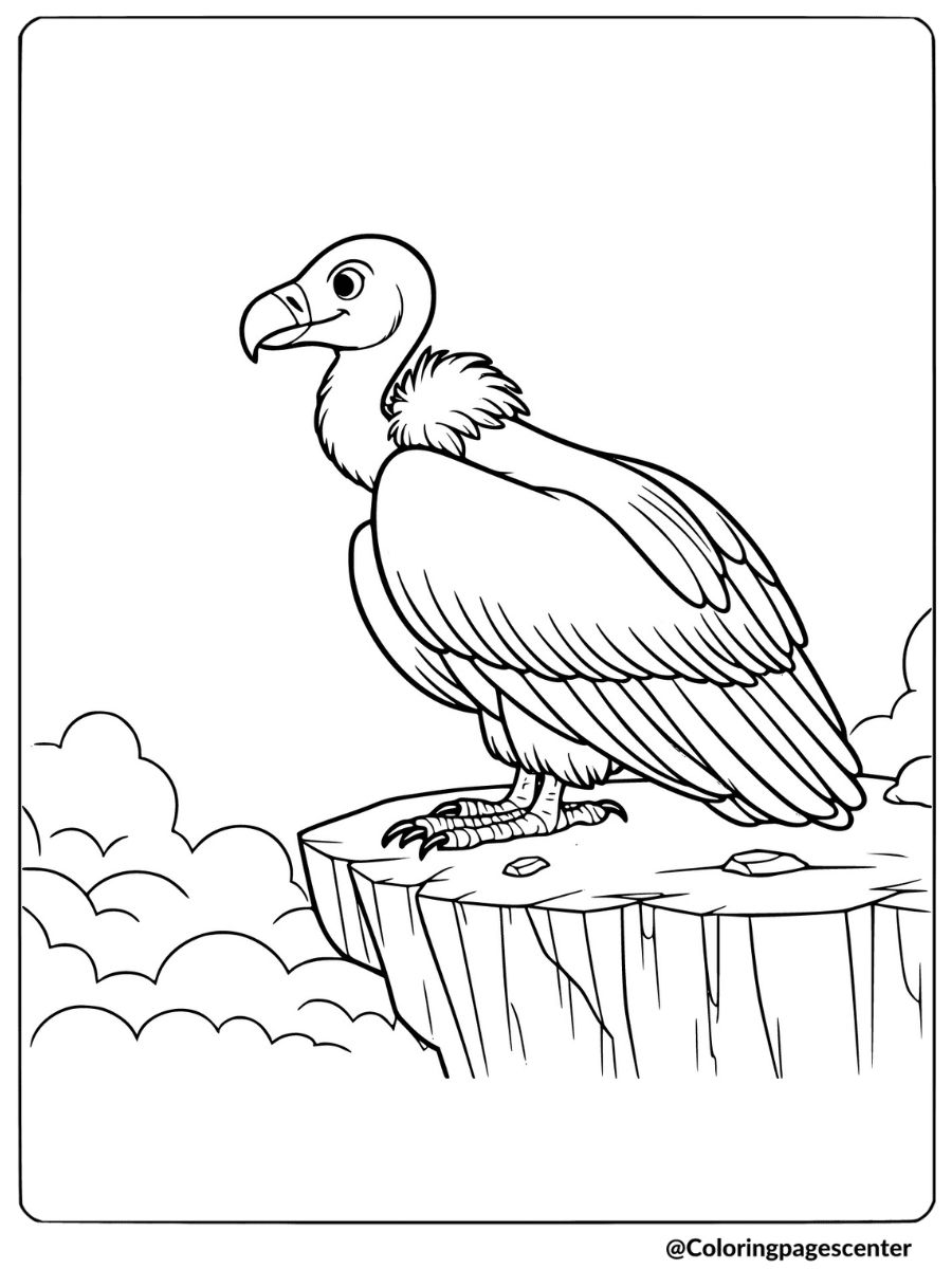 Vulture on a cliff edge coloring page