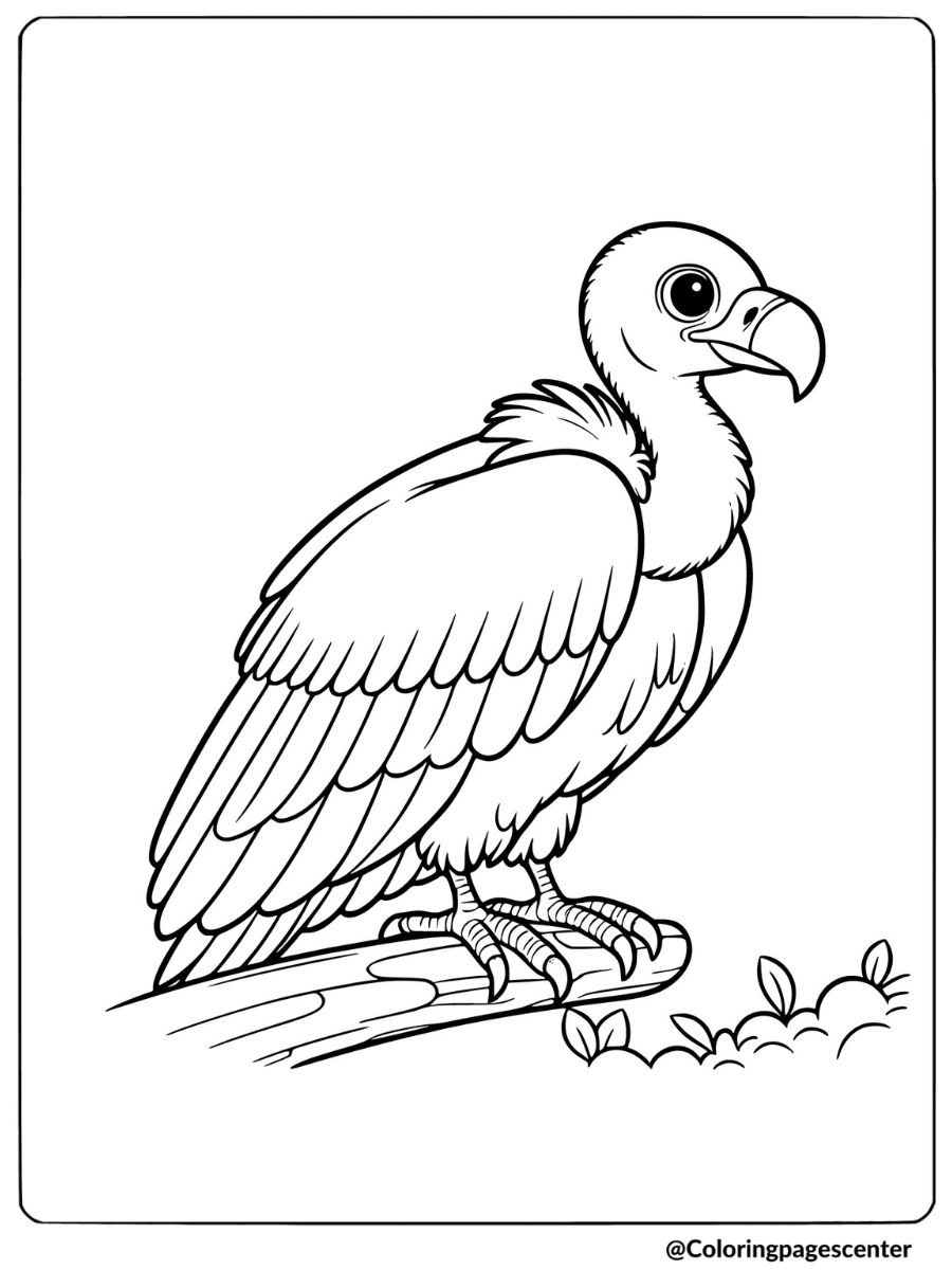 Vulture resting on a log coloring page