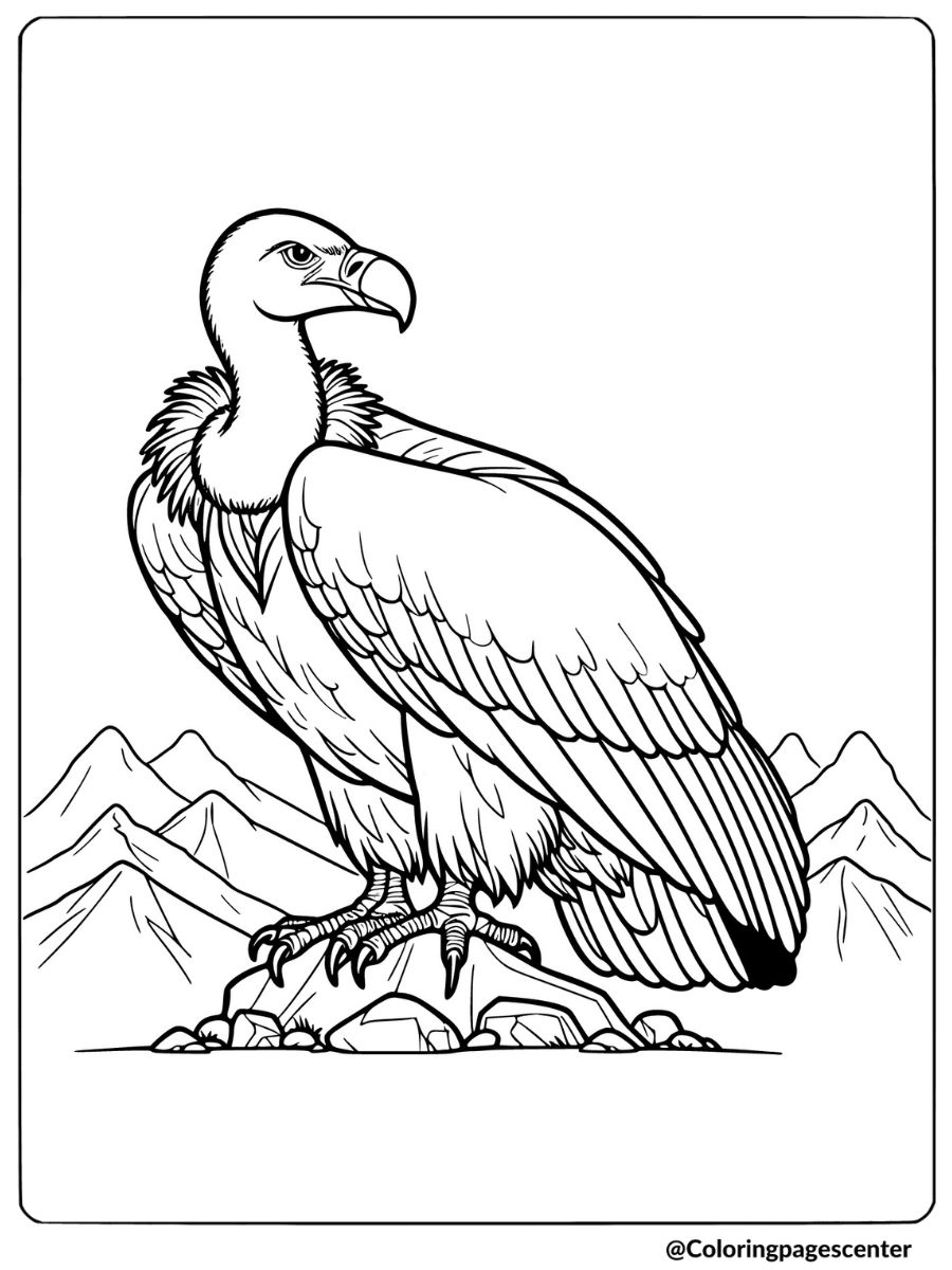 Vulture standing on rocks coloring page