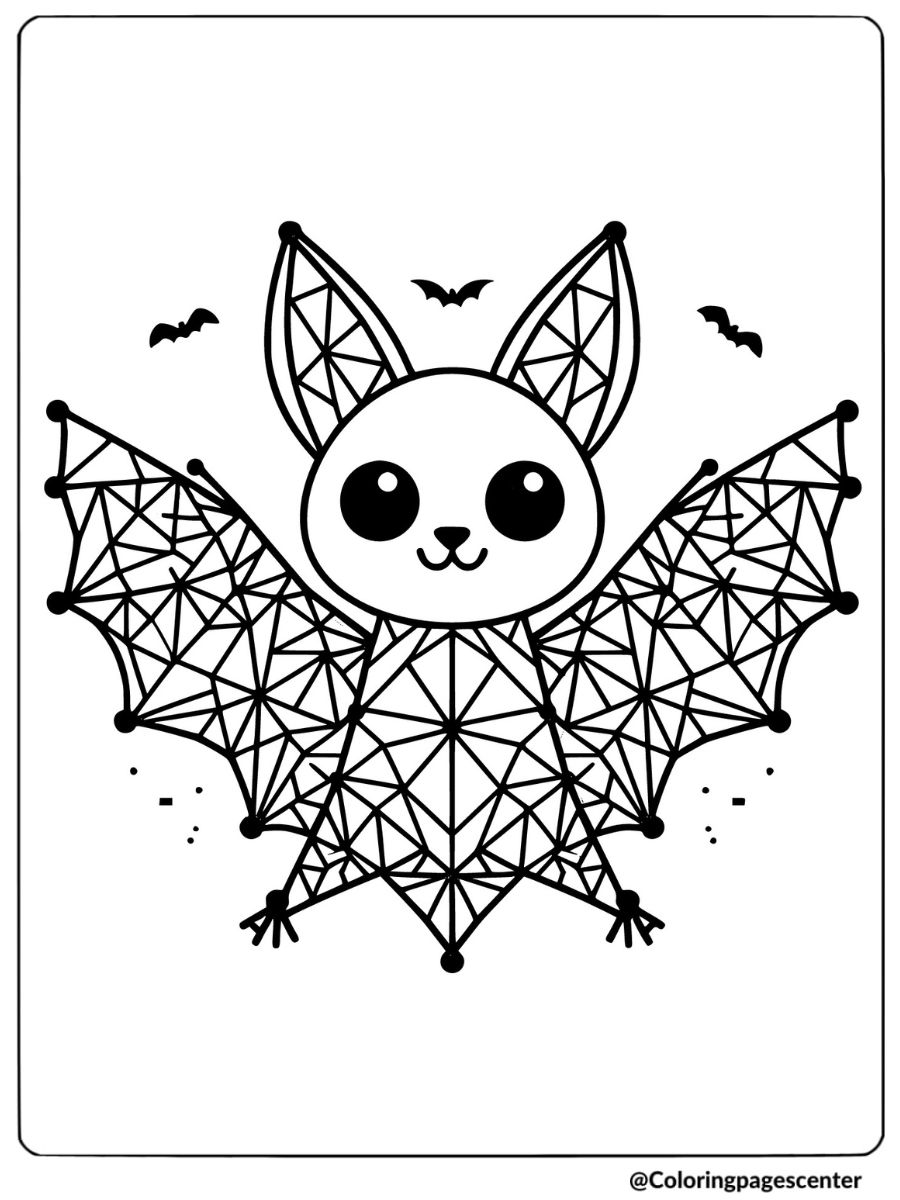 A detailed geometric bat coloring page for adults