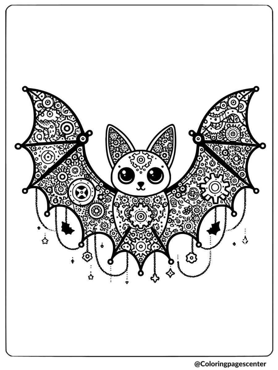 A bat with a mandala pattern coloring page for adults