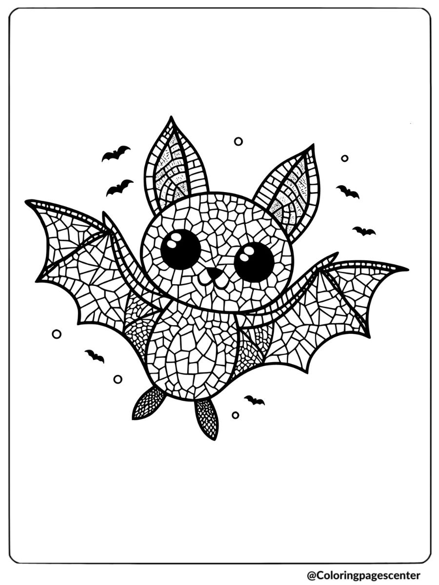 A mosaic-inspired bat coloring page for adults