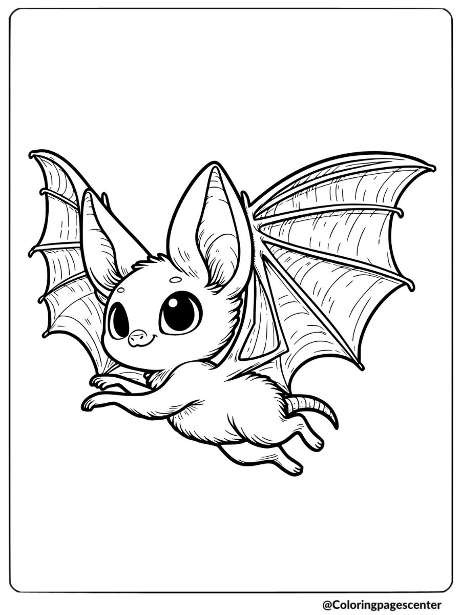 Single bat flying with spread wings coloring page