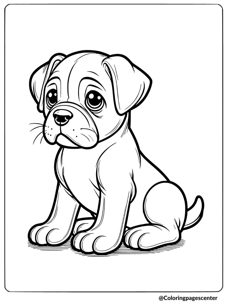 Boxer puppy sitting quietly with curious eyes coloring page