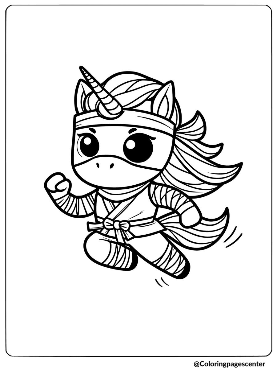 Boy unicorn dressed as a ninja coloring page