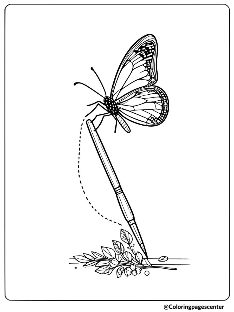 Butterfly perching on a pen coloring page