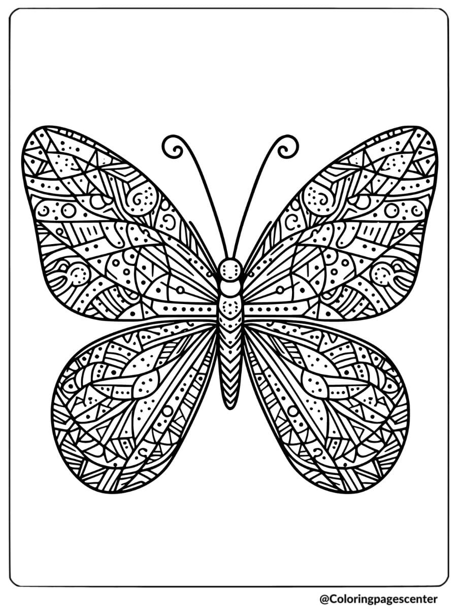 Intricate butterfly coloring page