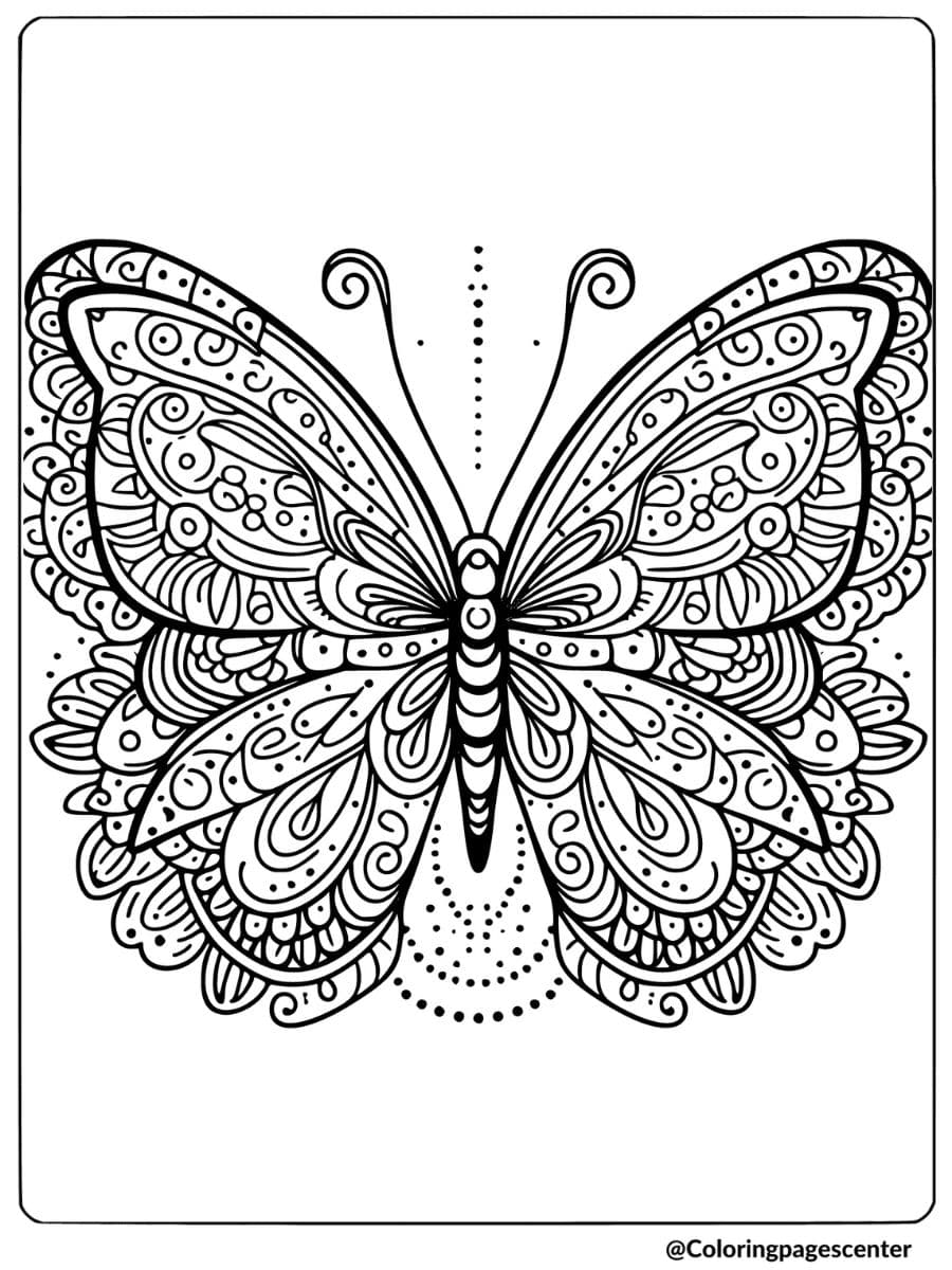 Detailed butterfly mandala coloring page