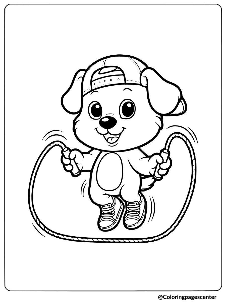 Cartoon puppy jumping rope coloring page