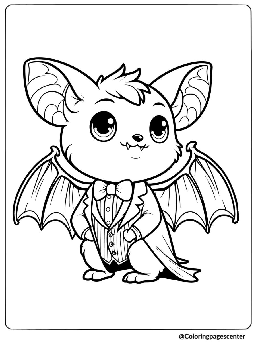 Cute bat dressed in a tuxedo coloring page