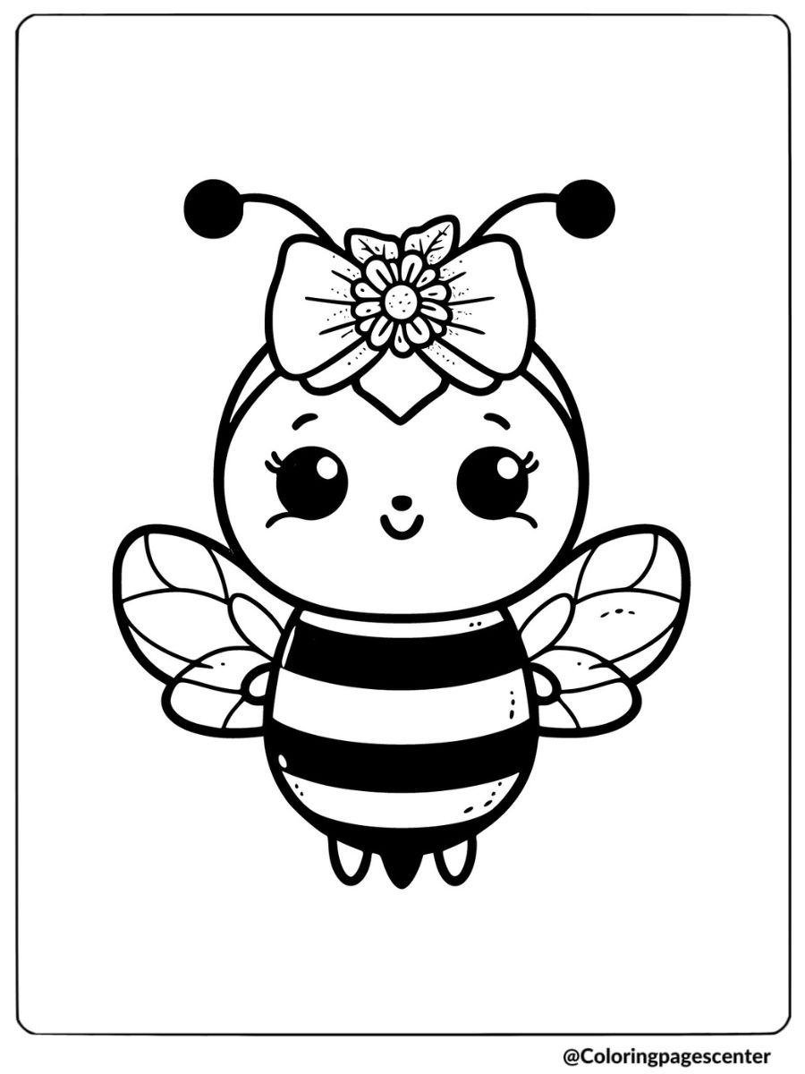 Cute bee with bow on head coloring page