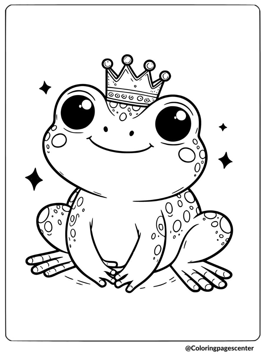 Cute frog wearing a crown coloring page