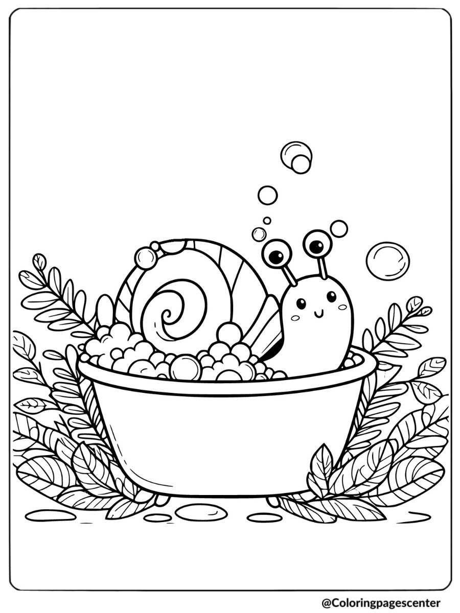 Cute snail enjoying a bubble bath coloring page