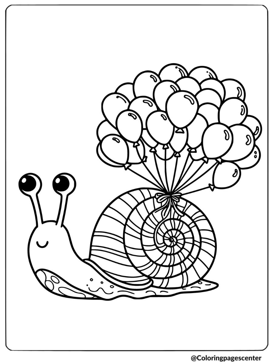 Cute snail and balloons coloring page