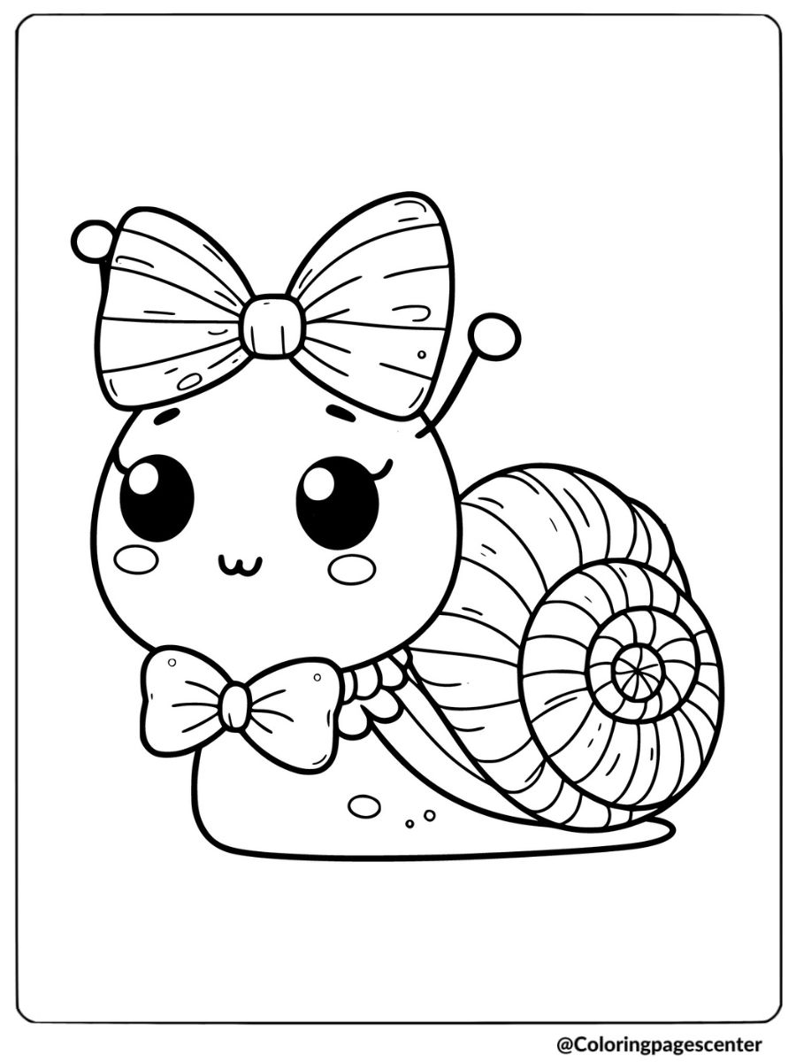 Cute snail with a bow and bowtie coloring page