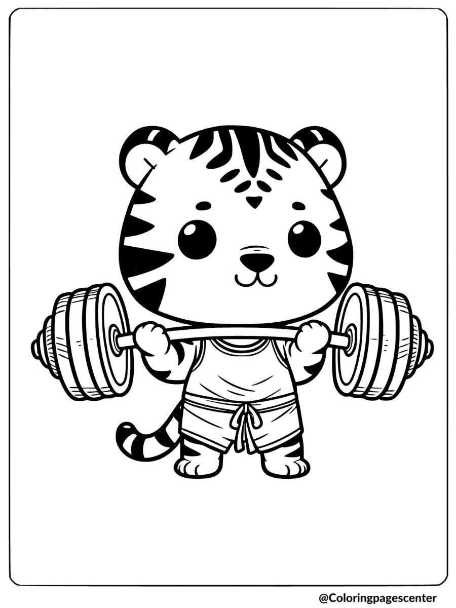 Tiger lifting weights coloring page