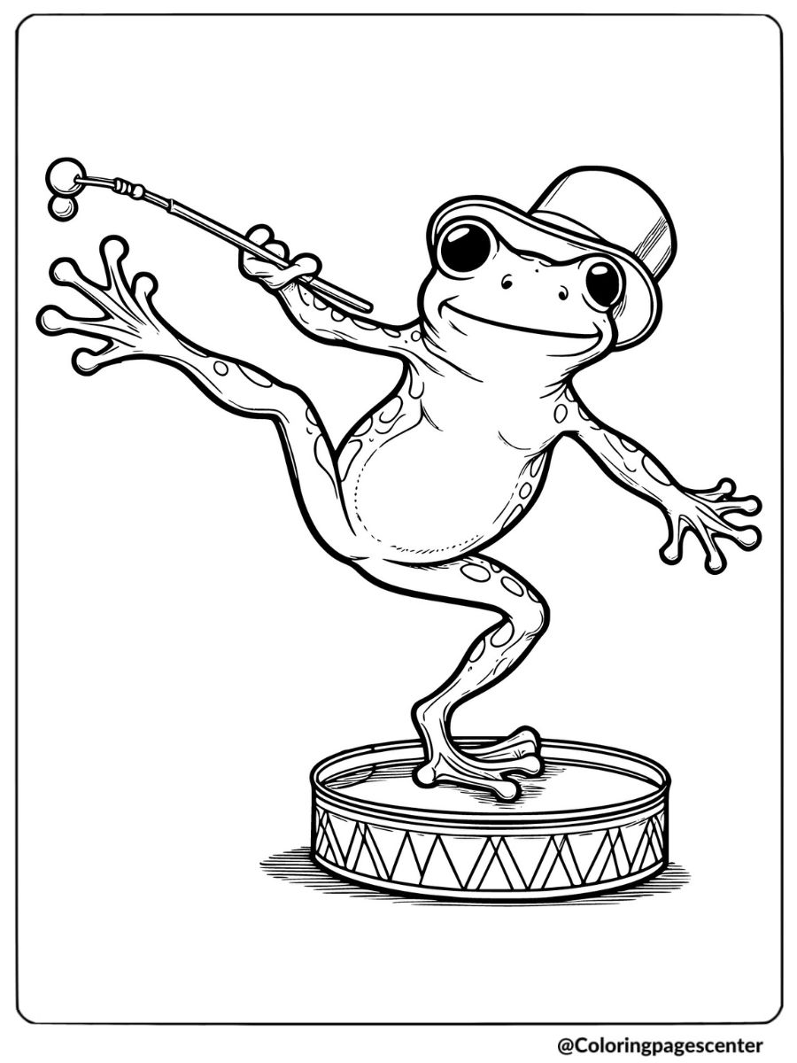 Dancing frog with top hat and cane coloring page