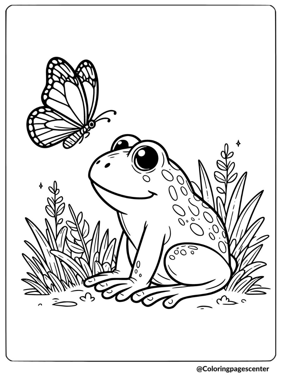 Frog watching a butterfly coloring page