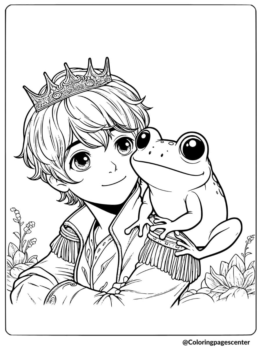 Frog sitting with prince in crown coloring page