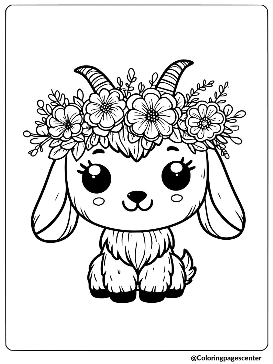 Goat with flowers on head coloring page