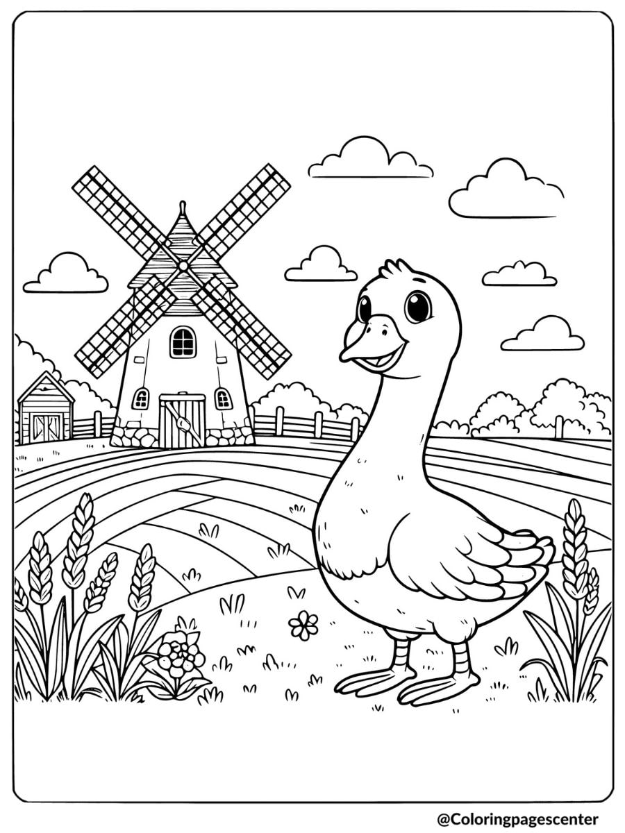 Goose with windmill coloring page