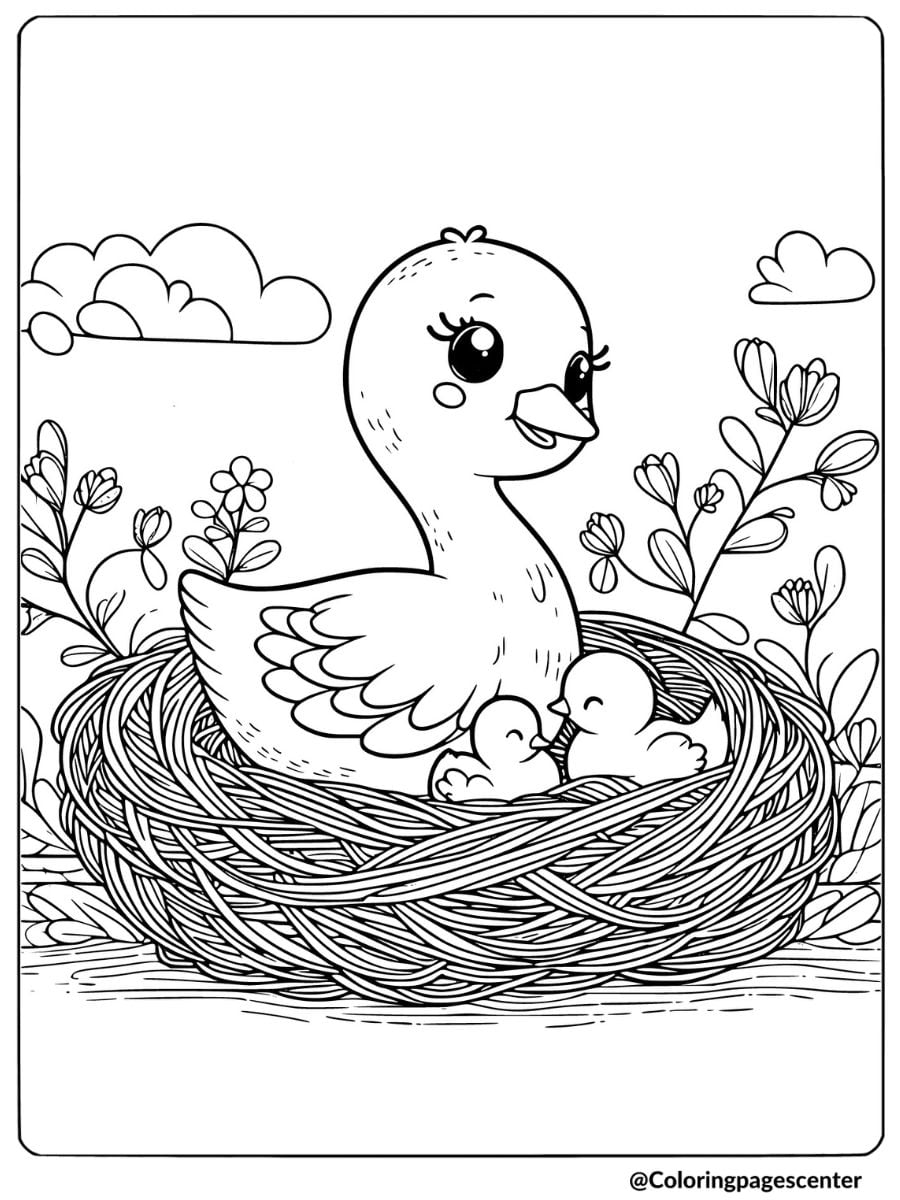 Mother goose with goslings coloring page