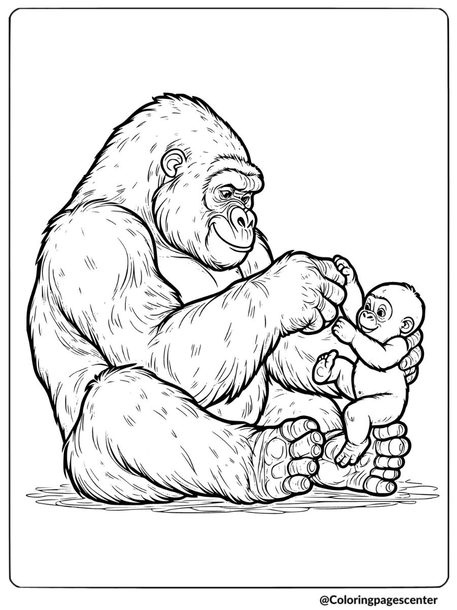 Gorilla bonding with baby coloring page