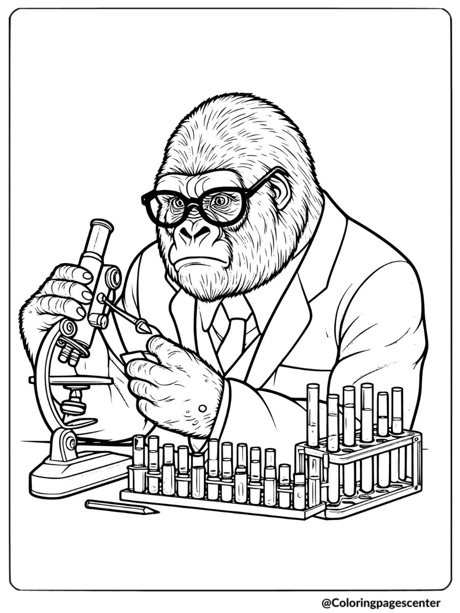 Gorilla using microscope coloring page