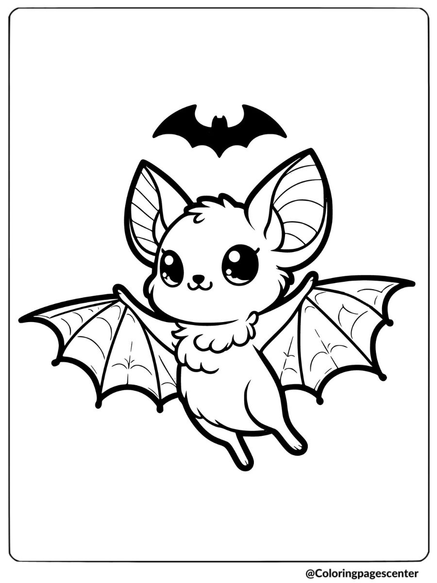 A happy halloween bat flying in the air coloring page