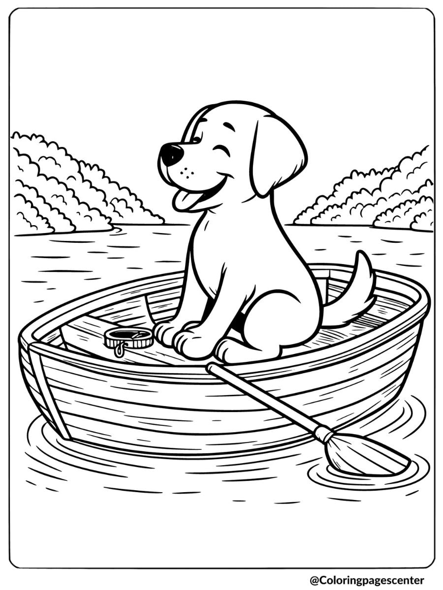 Labrador dog sitting on a boat coloring page